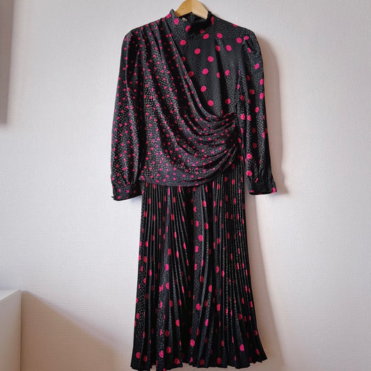 Vintage 80s Polka Dot Pleated Dress