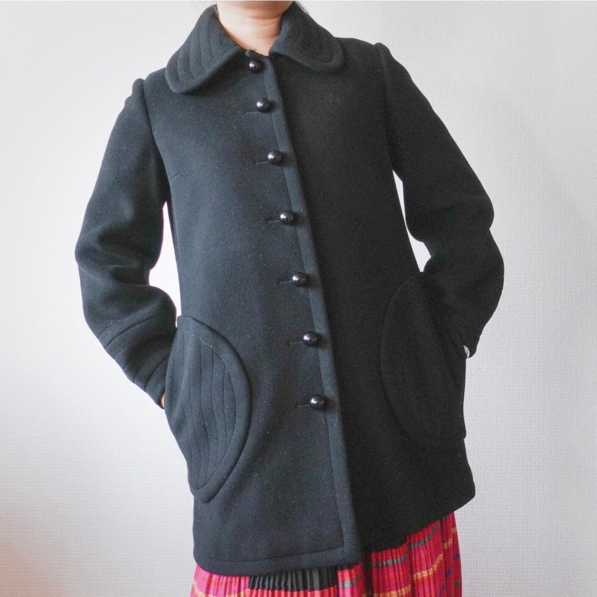1960s Création Pierre Cardin Paris Black Wool Coat S