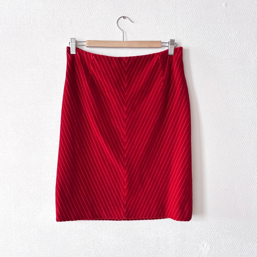 Vintage Mugler Red Velvet Skirt Suit Set S