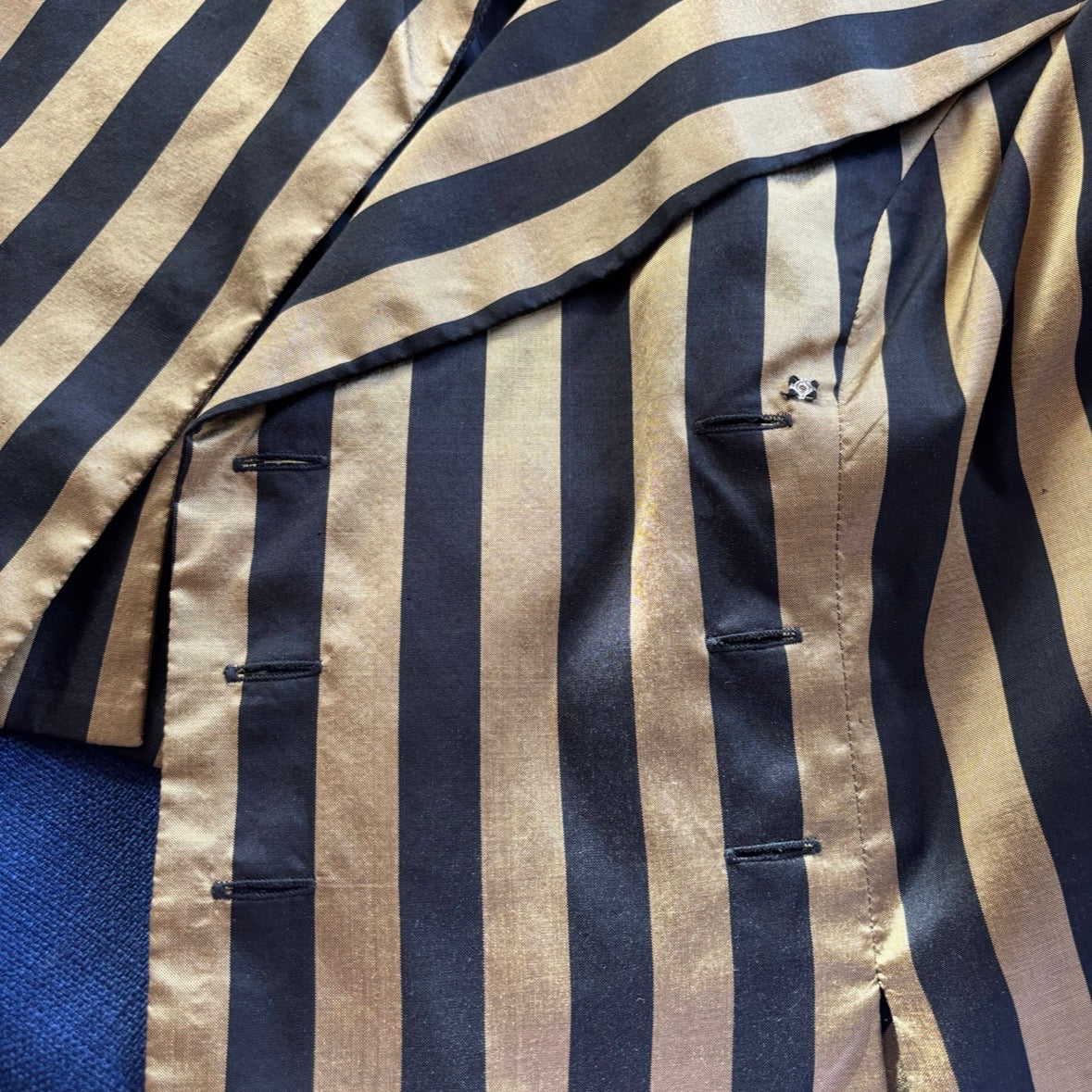 Vintage Thai Silk Gold & Black Striped Two-Piece Set M