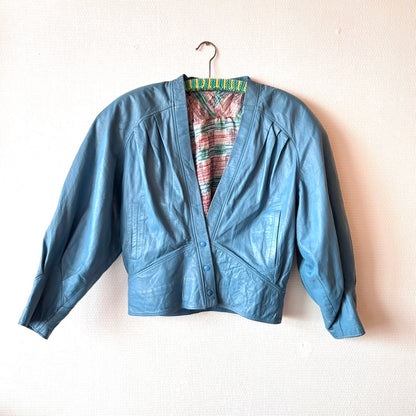 Vintage 80s Blue Leather Two-Piece Set