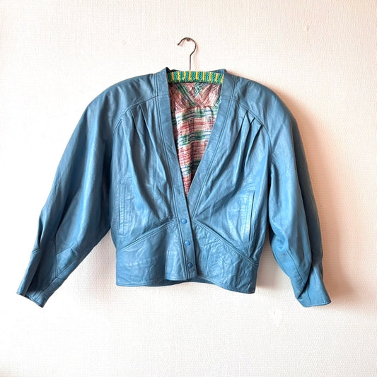 Vintage 80s Blue Leather Two-Piece Set