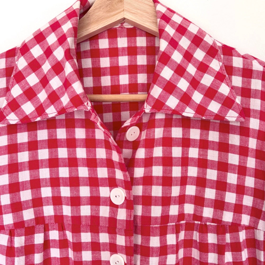 Handmade Red Gingham Cotton Blouse S