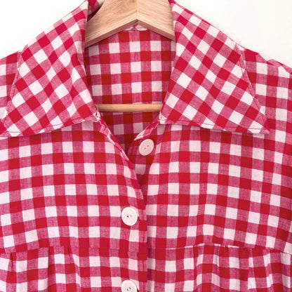 Handmade Red Gingham Cotton Blouse S