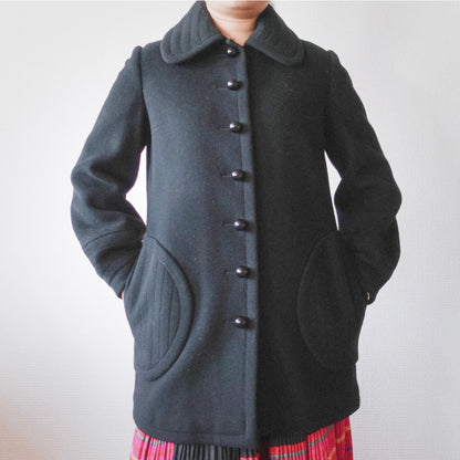 1960s Création Pierre Cardin Paris Black Wool Coat S