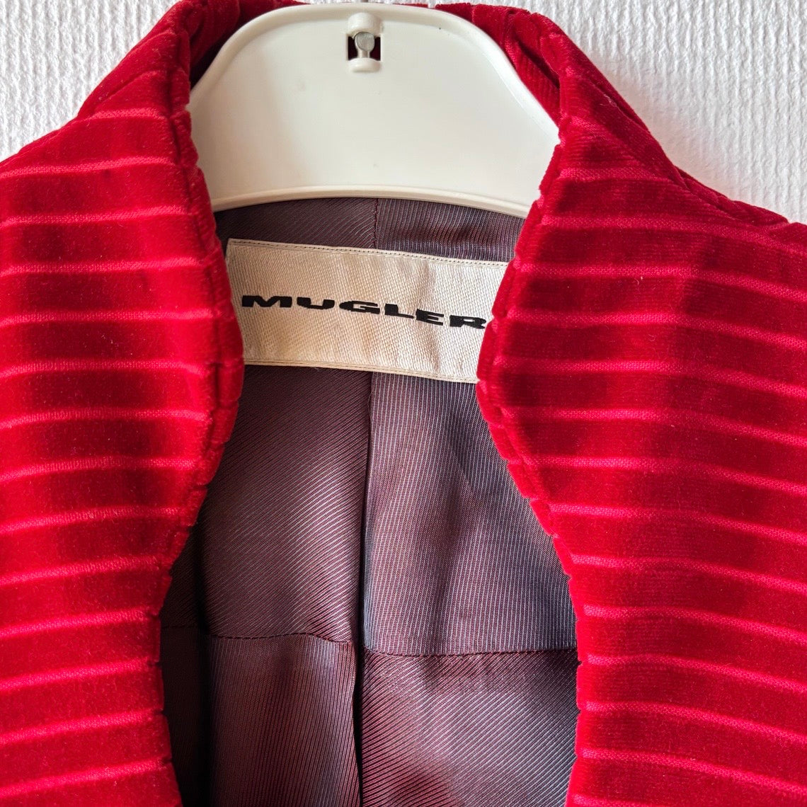 Vintage Mugler Red Velvet Skirt Suit Set S