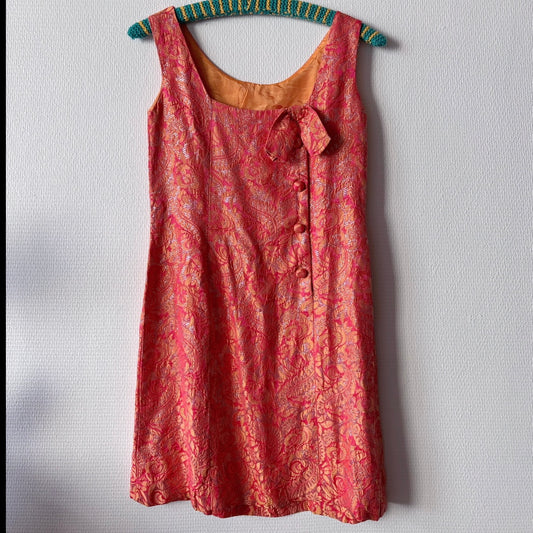 Vintage 60s Red & Orange Shimmer Dress S/XS