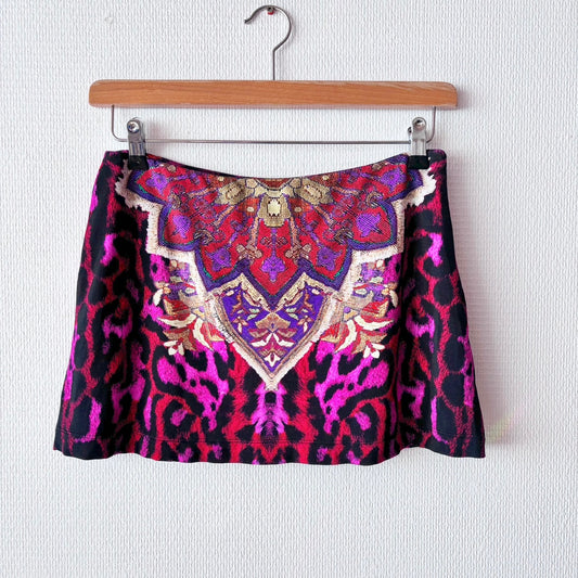 Just Cavalli Pink and Red Leopard Print Mini Skirt