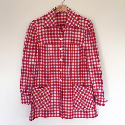 Handmade Red Gingham Cotton Blouse S