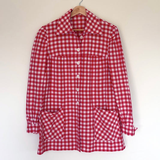 Handmade Red Gingham Cotton Blouse S