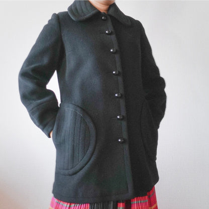 1960s Création Pierre Cardin Paris Black Wool Coat S