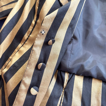 Vintage Thai Silk Gold & Black Striped Two-Piece Set M