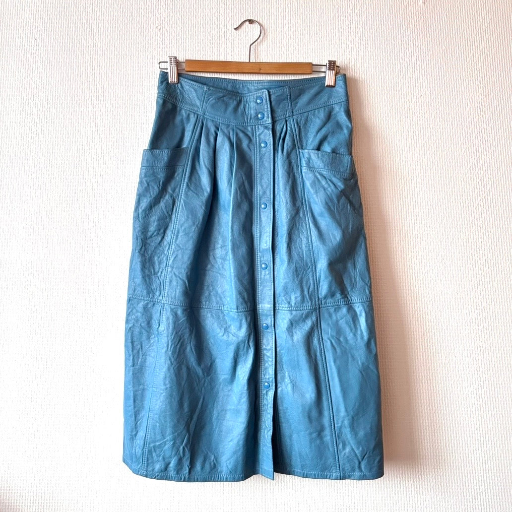 Vintage 80s Blue Leather Two-Piece Set