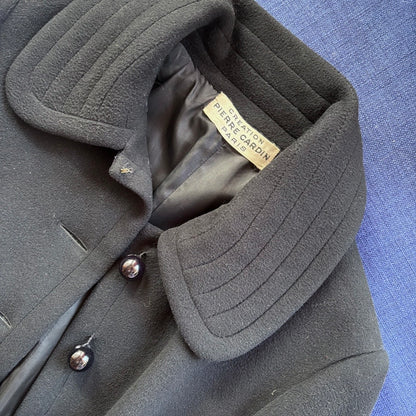 1960s Création Pierre Cardin Paris Black Wool Coat S