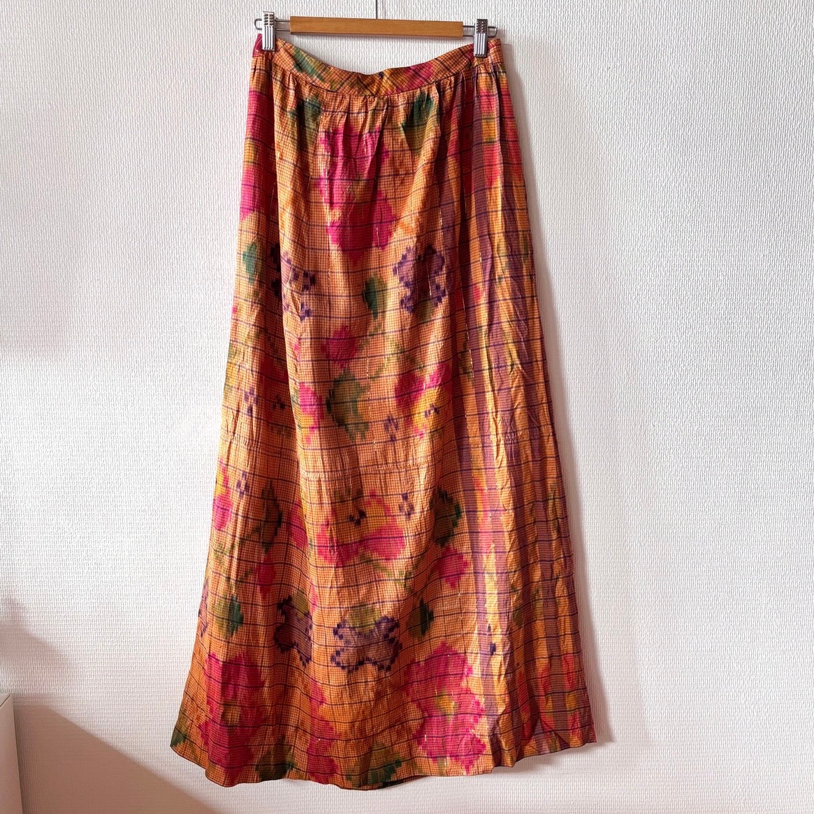 Vintage Plaid Watercolor Print Maxi Skirt M