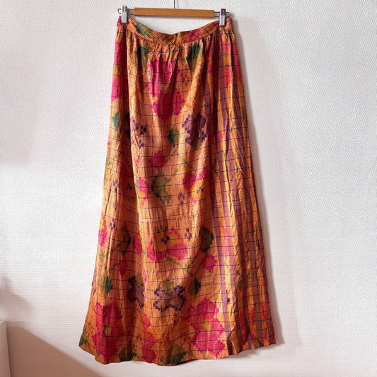 Vintage Plaid Watercolor Print Maxi Skirt M