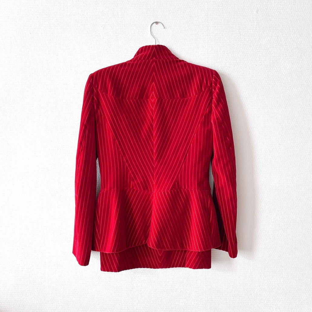 Vintage Mugler Red Velvet Skirt Suit Set S