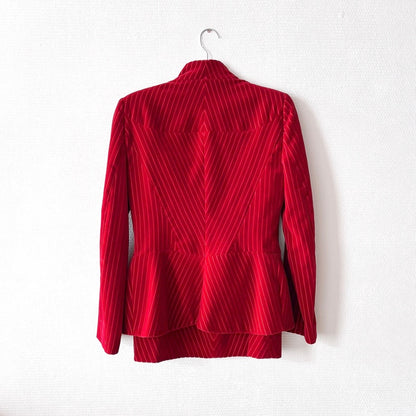 Vintage Mugler Red Velvet Skirt Suit Set S