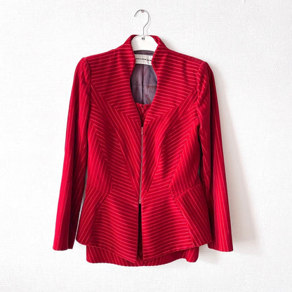 Vintage Mugler Red Velvet Skirt Suit Set S