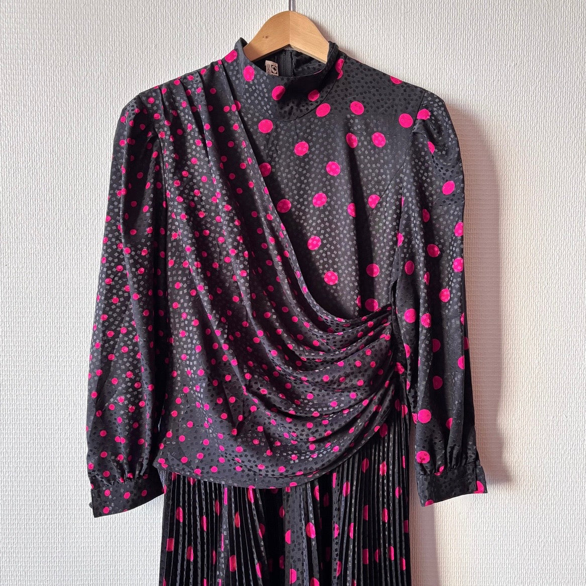Vintage 80s Polka Dot Pleated Dress