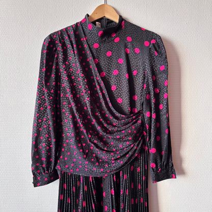 Vintage 80s Polka Dot Pleated Dress