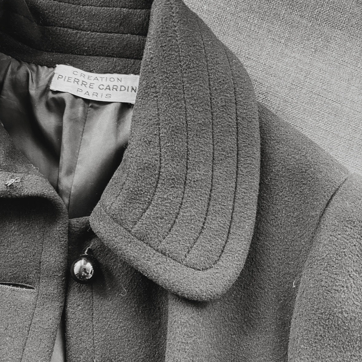 1960s Création Pierre Cardin Paris Black Wool Coat S