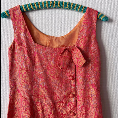 Vintage 60s Red & Orange Shimmer Dress S/XS