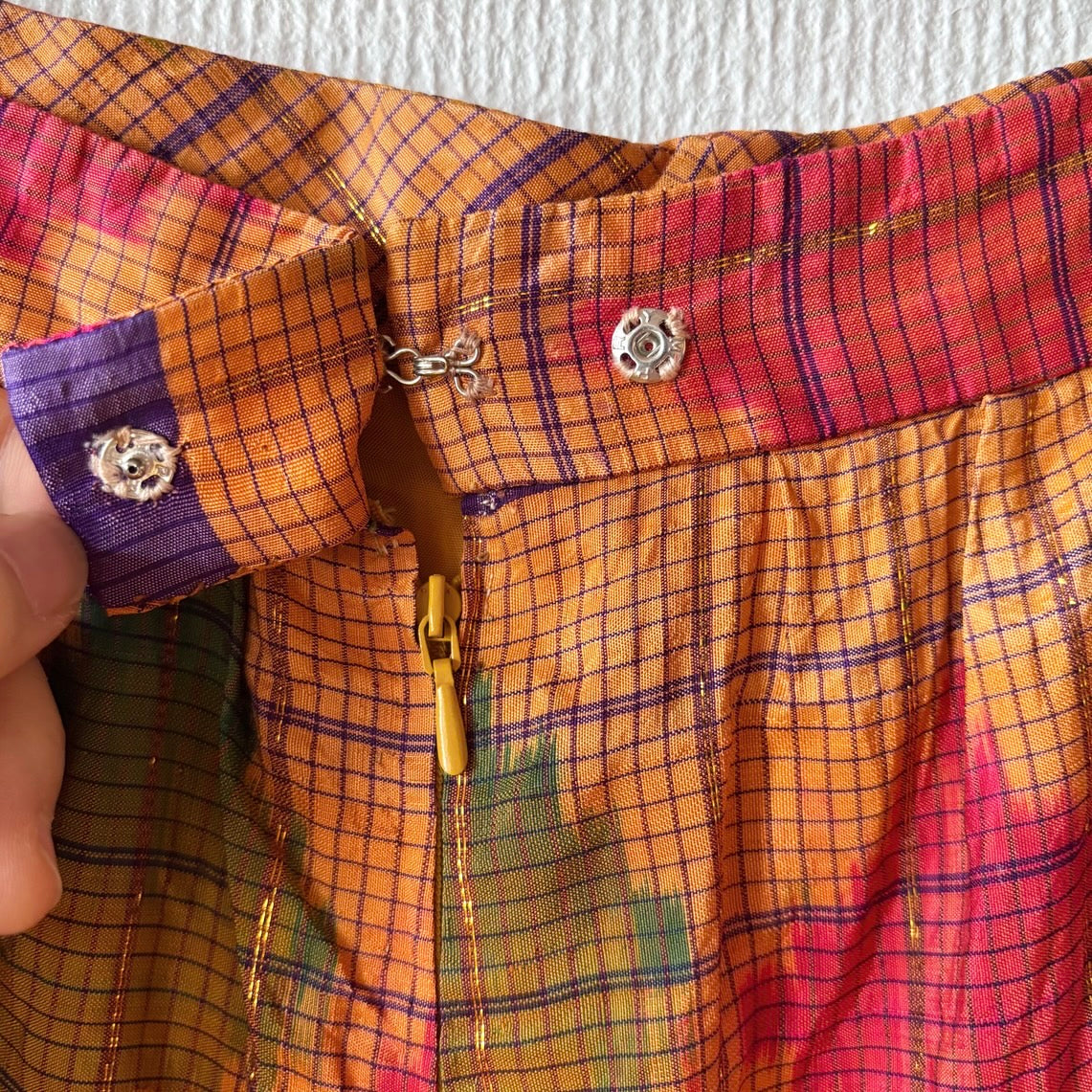 Vintage Plaid Watercolor Print Maxi Skirt M