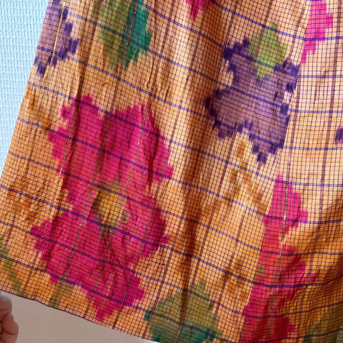 Vintage Plaid Watercolor Print Maxi Skirt M