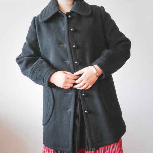 1960s Création Pierre Cardin Paris Black Wool Coat S