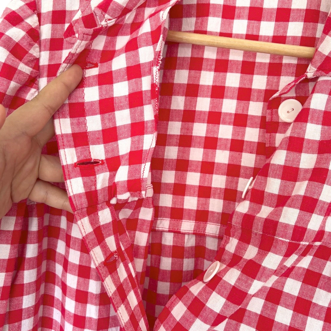 Handmade Red Gingham Cotton Blouse S