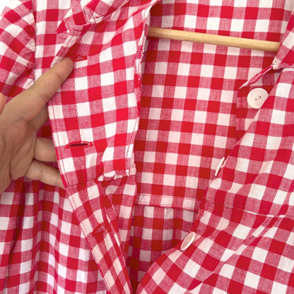 Handmade Red Gingham Cotton Blouse S