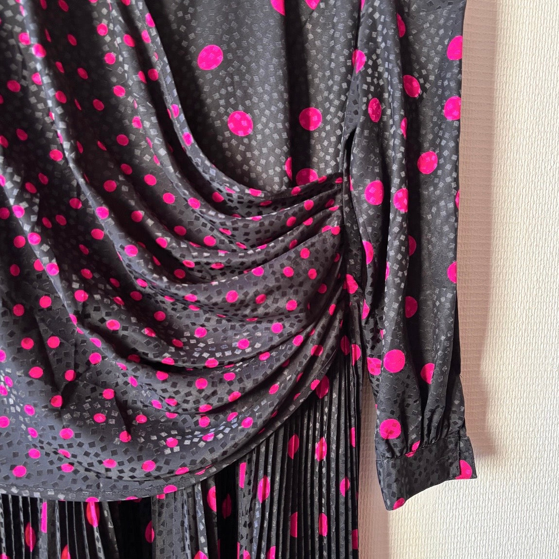 Vintage 80s Polka Dot Pleated Dress