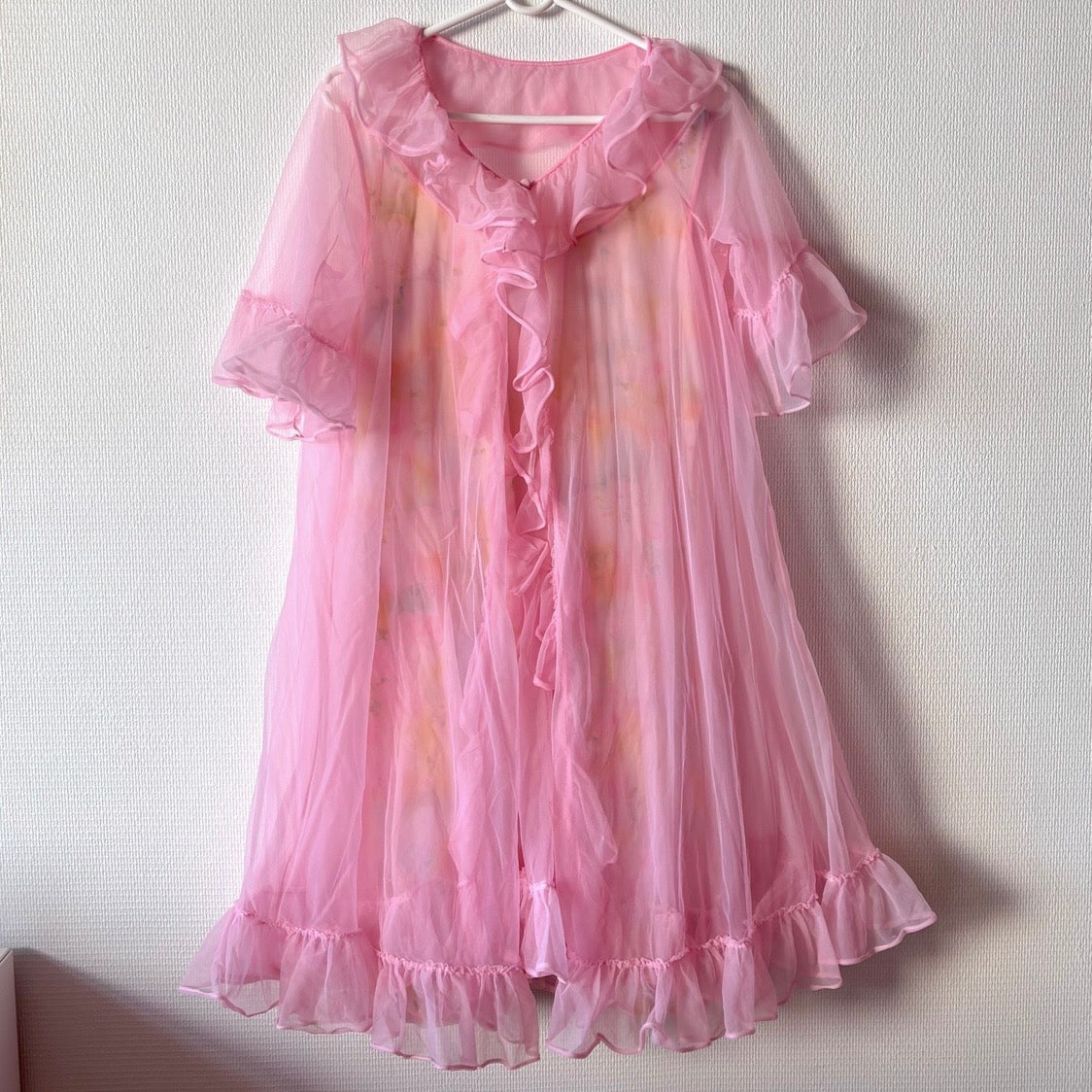 Vintage Pink Chiffon Peignoir Set