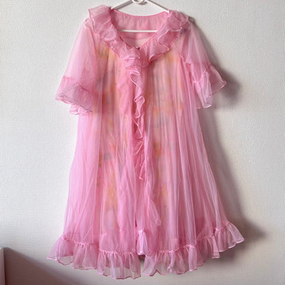 Vintage Pink Chiffon Peignoir Set