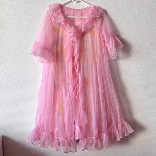 Vintage Pink Chiffon Peignoir Set