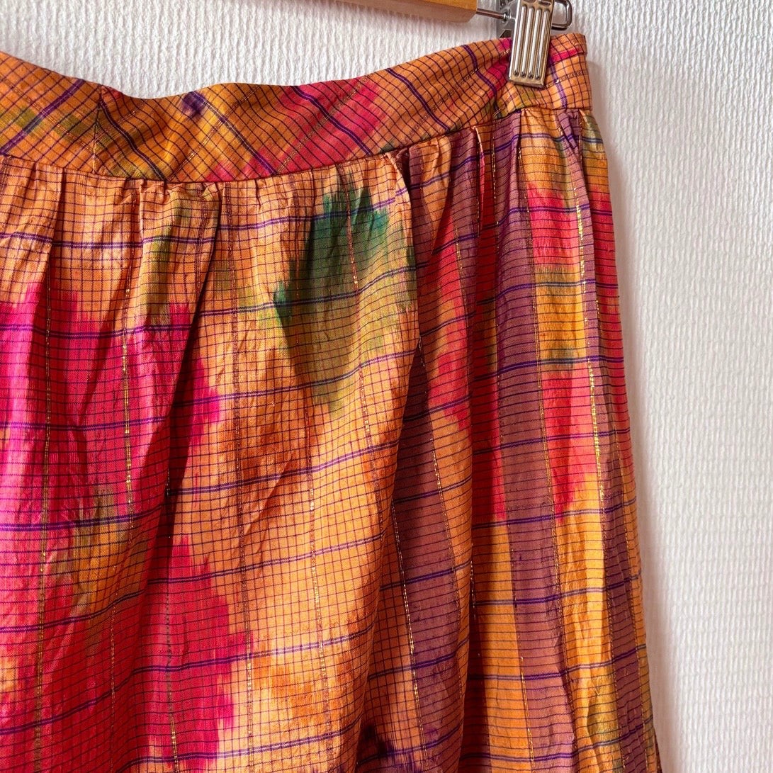 Vintage Plaid Watercolor Print Maxi Skirt M