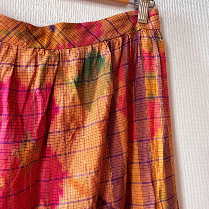 Vintage Plaid Watercolor Print Maxi Skirt M