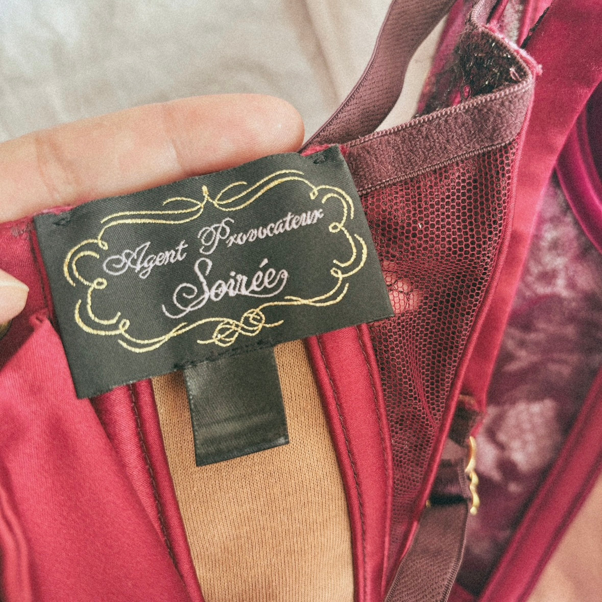 close-up of label on Agent Provocateur corset