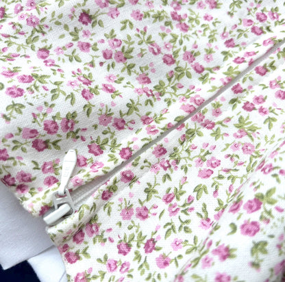 close-up of zipperer on floral folkcore dress