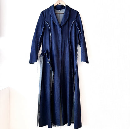 Front-view of Dark blue denim coat