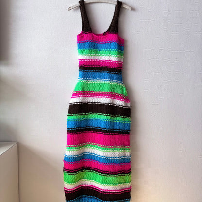 Handmade Colorful Knit Dress Red Vintage Handmade Colorful Knit Dress Red Vintage