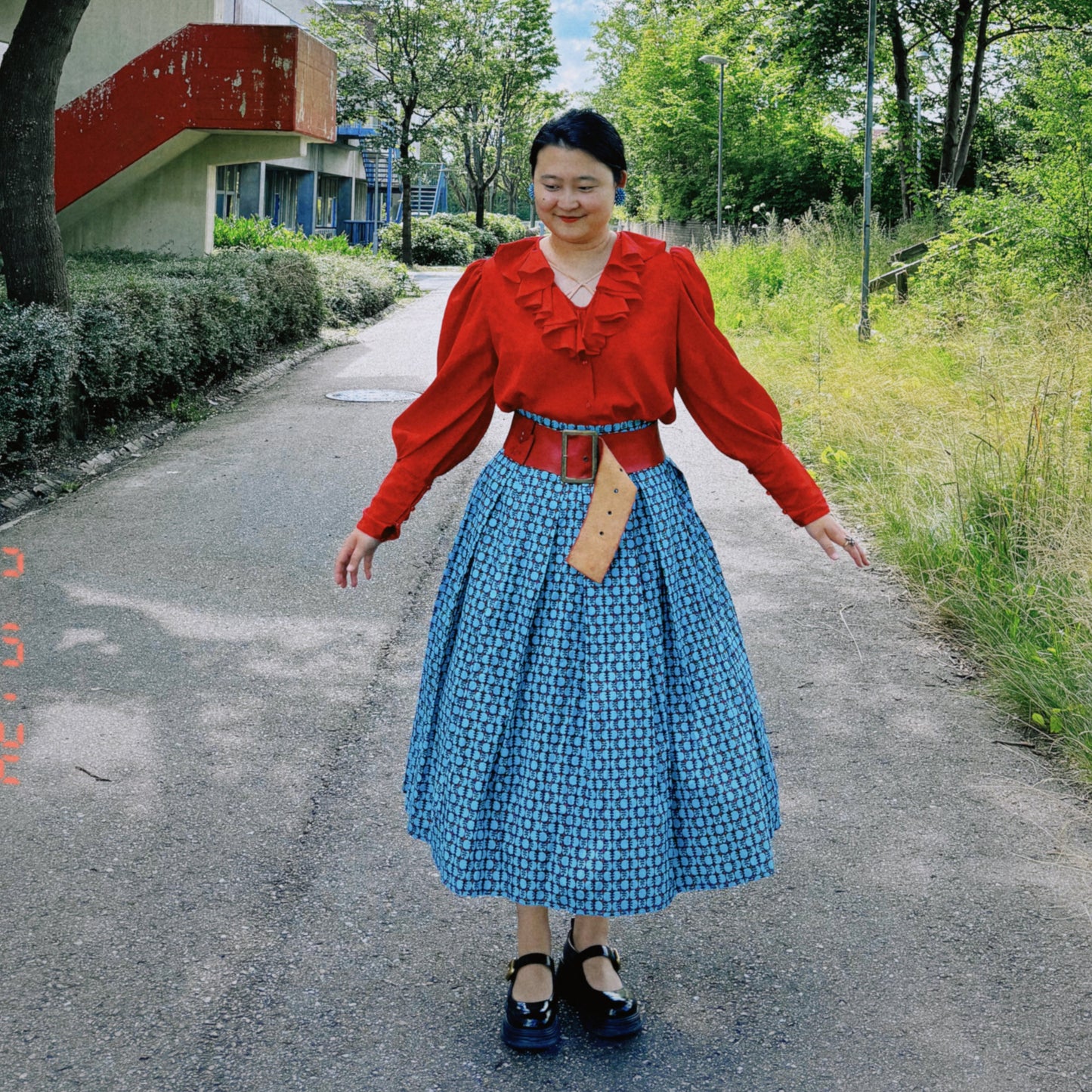 Turquoise blue retro cotton skirt M