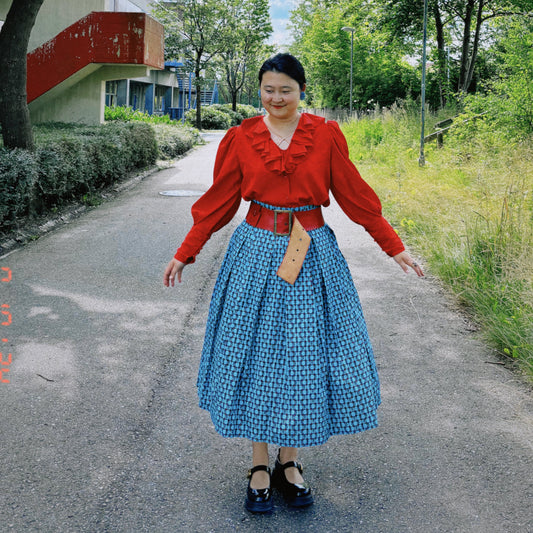 Turquoise blue retro cotton skirt M