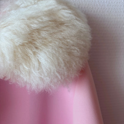 Close up of fur collar on Lilli Ann Pastel Pink Fur Vintage Cape