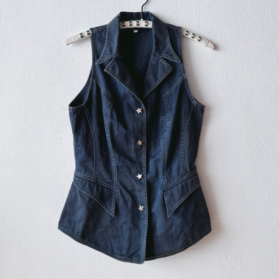 Front view of Thierry Mugler ACTIV Label Dark Blue Vest