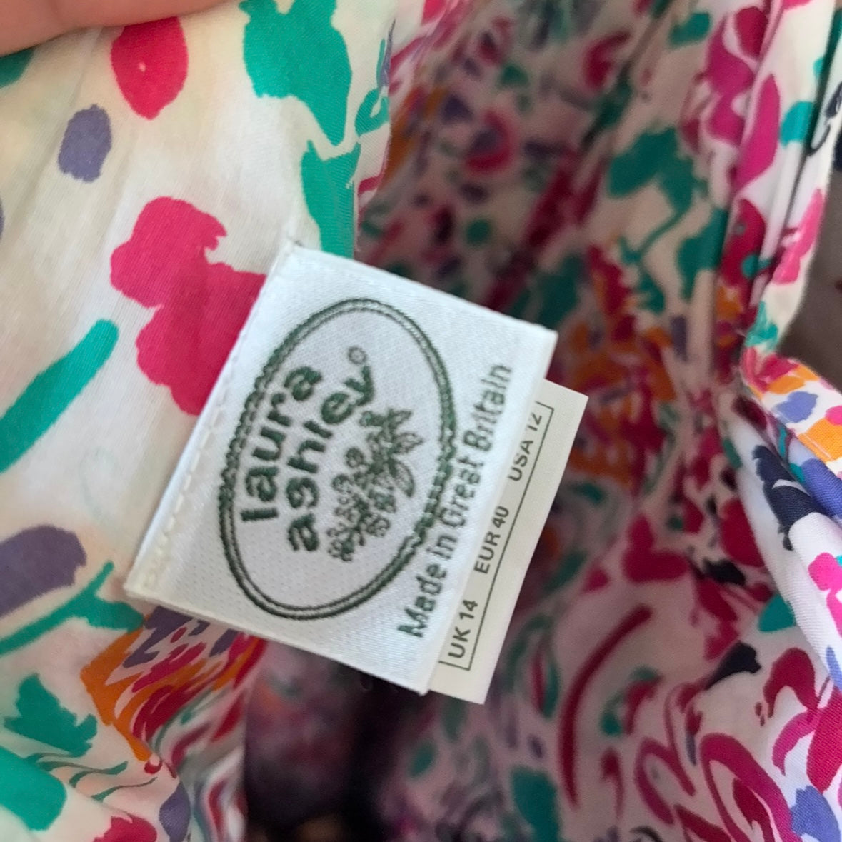 Laura Ashley brand label inside the Vintage Layered Cotton Dress with floral print